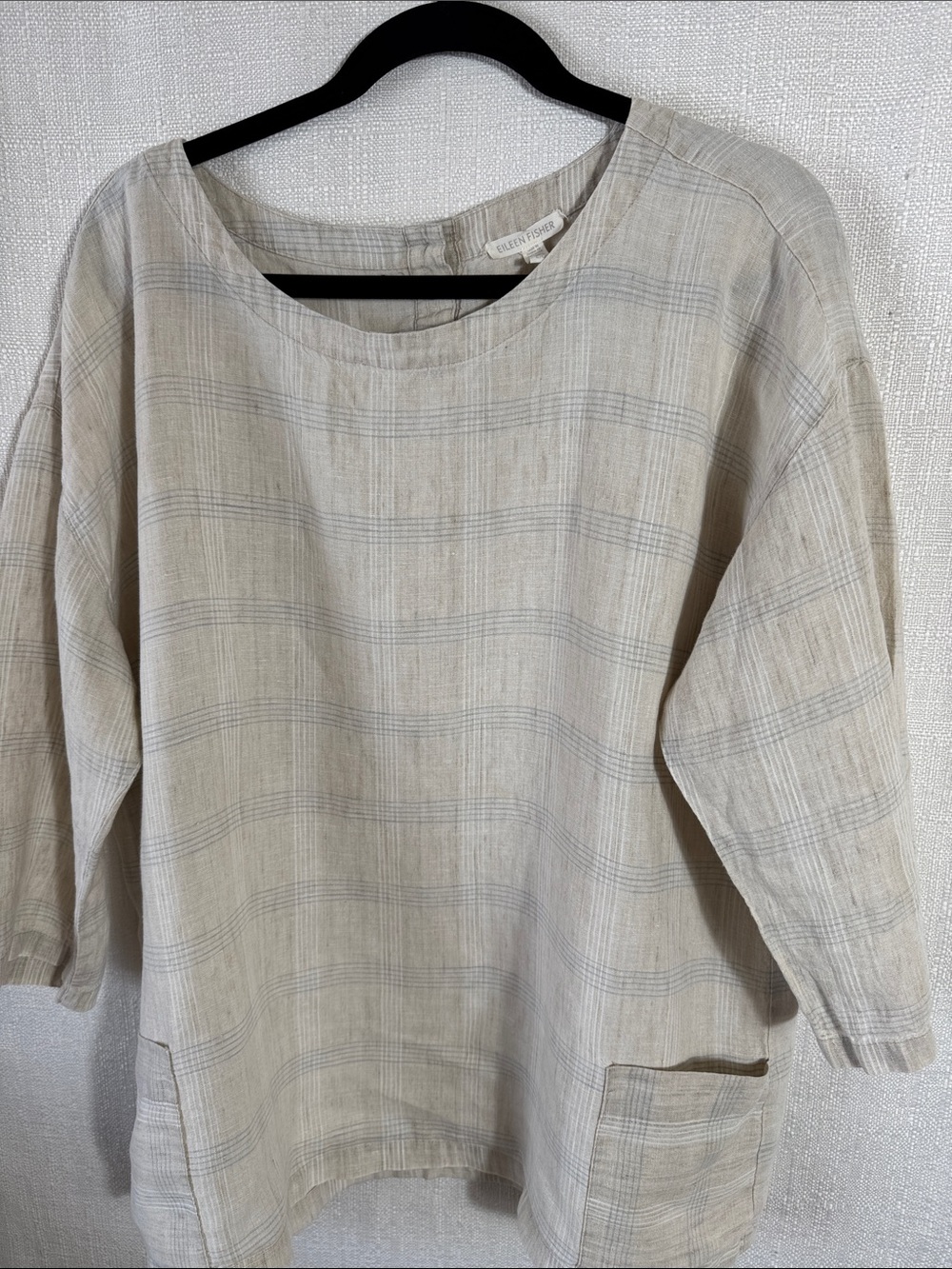 Eileen Fisher Organic 100% Linen Plaid Tunic Top Lagenlook Pockets - Picture 3 of 8